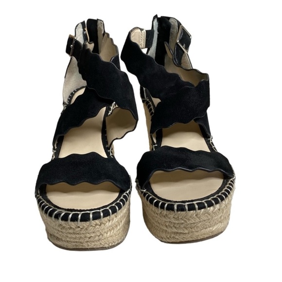 Marc Fisher Calita Espadrille Platform Wedge Sandals Sz 9 Black Suede SH10 - Picture 3 of 5